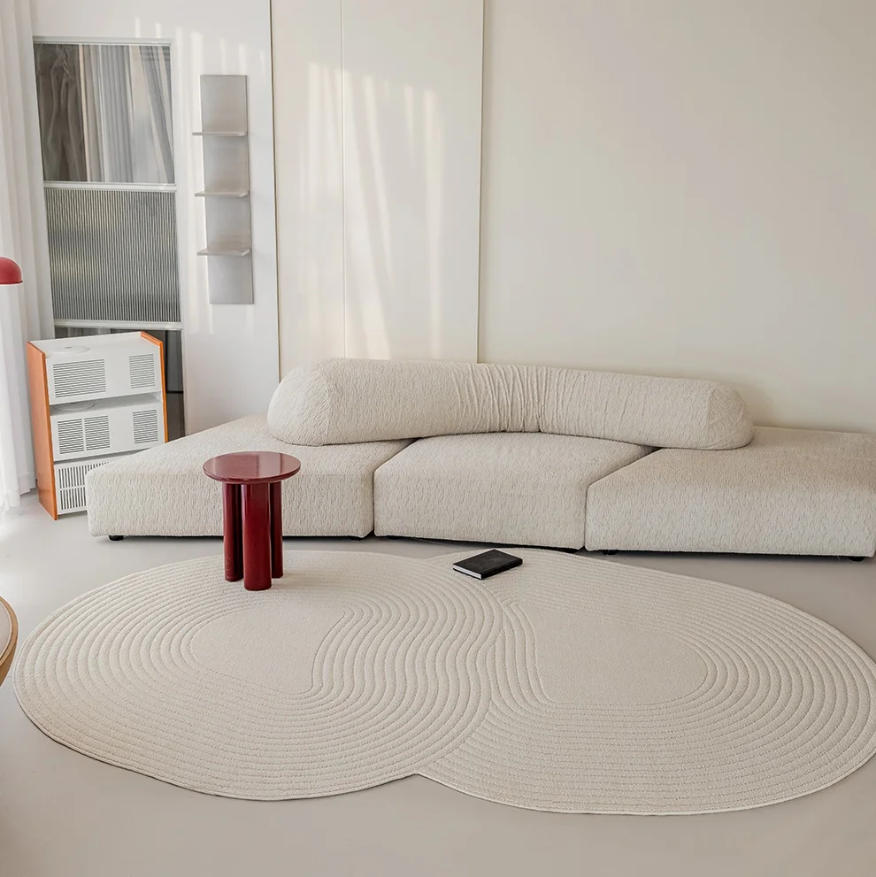 Halo double-round rug in a white living room